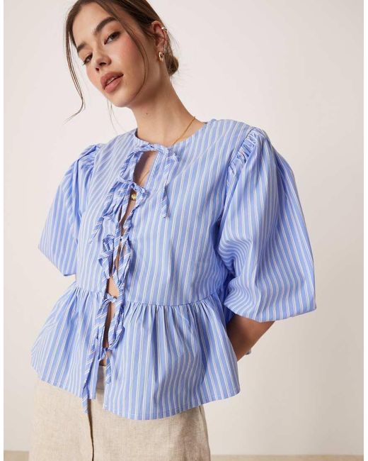 Glamorous Blue Tie Front Blouse