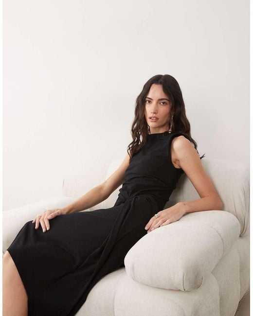 ASOS Multicolor Funnel Neck Sleeveless Maxi Dress With Knot Detail