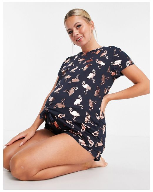 Chelsea Peers Zebra Jersey Maternity Pyjama Set, Navy