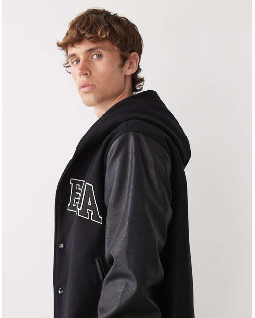 Giacca Bomber Stile College Nera Con Cappuccio di KTZ in Black da Uomo