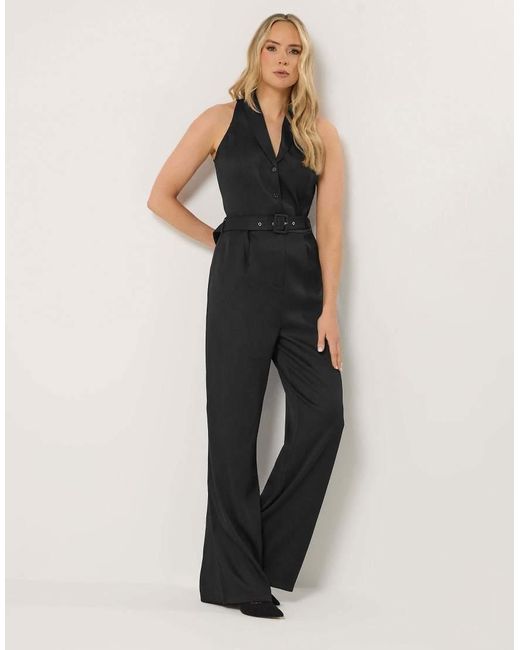 Long Tall Sally Black Belted Open Collar Jumpsuit