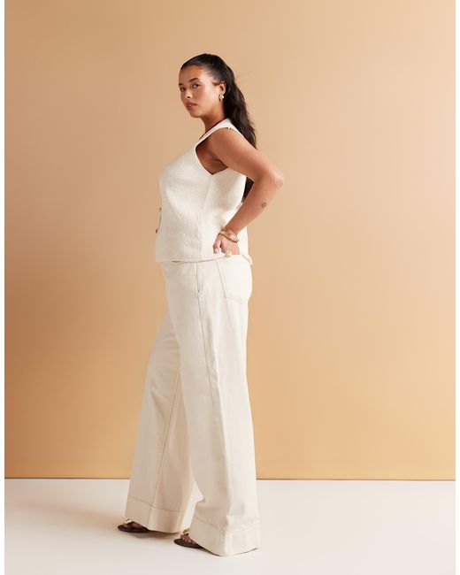 ASOS Natural Asos Design Curve Wide Leg Jean With Crease Front