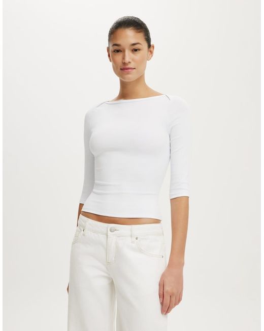Cotton On White 90S Boatneck ¾ Sleeve
