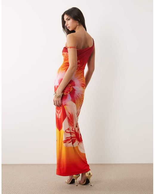 Kaiia Exclusive Double Layered Slinky Twist Off Shoulder Maxi Dress
