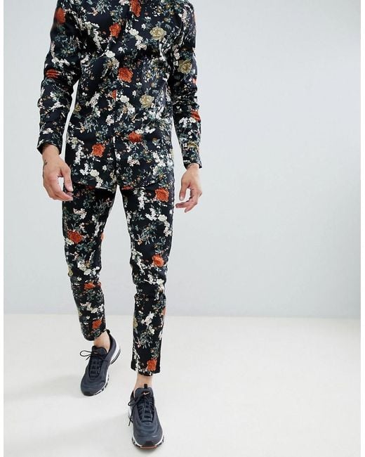Pantalon habillé à fleurs BoohooMAN pour homme en coloris Black