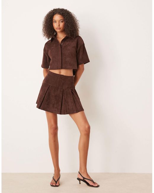 ASOS Natural Co-ord Faux Suede Pleated Mini Skirt