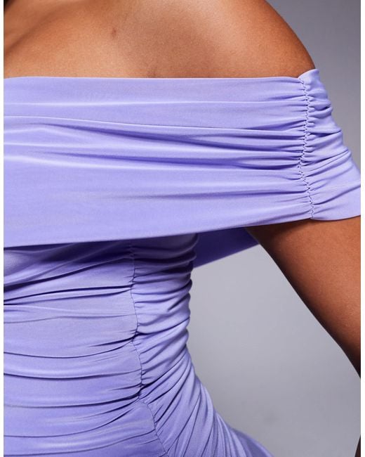 Kaiia Purple Exclusive Double Layered Slinky Asymmetric One Shoulder Sheer Hem Maxi Dress