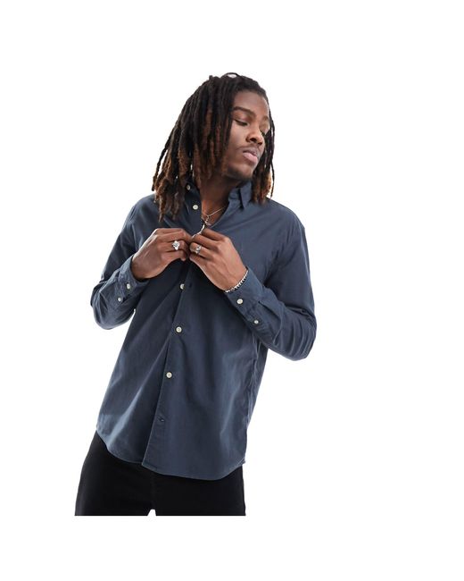 AllSaints Blue Hermosa Long Sleeve Fitted Shirt for men