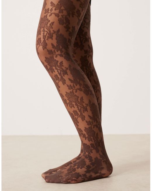 Collants à fleurs en dentelle - marron foncé ASOS en coloris Black
