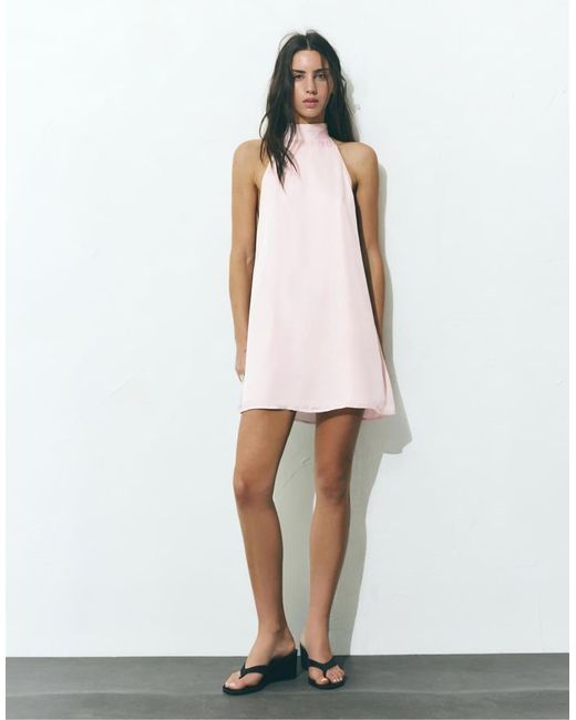 Pull&Bear White Short Halter Satin Dress