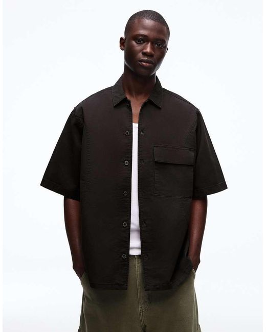 Bershka Black Boxy Short Sleeve Shirt for men