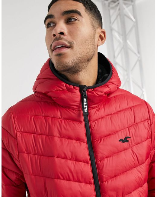 Hollister Cozy Lined Hooded Puffer Jacket in Red for Men