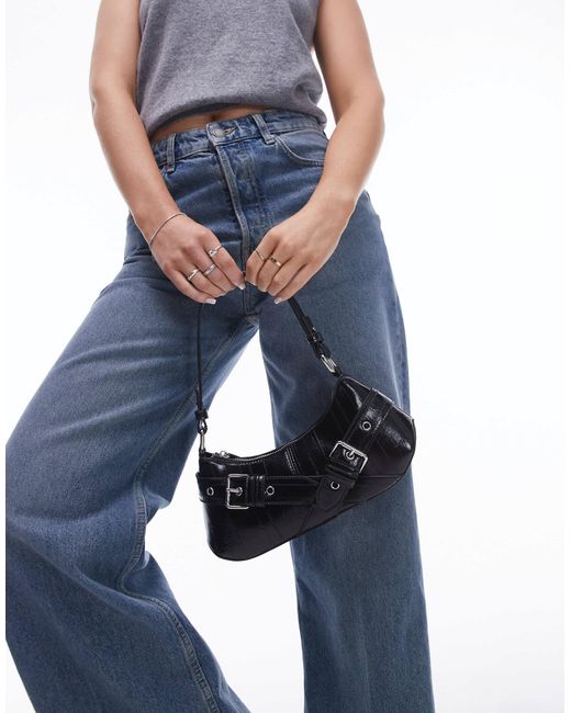 TOPSHOP Blue Saira Buckle Shoulder Bag