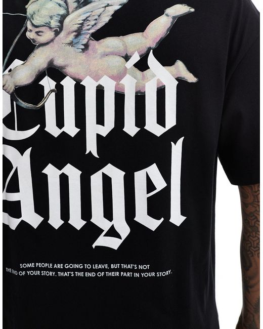 ADPT Black Oversized T-shirt With Cupid Back Print for men