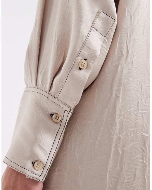 ASOS White Crushed Satin Contrast Stitch Longline Shirt