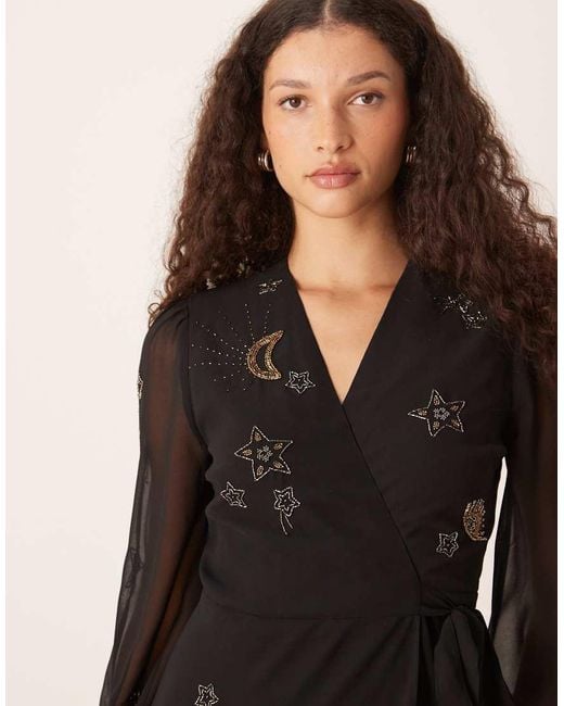 Hope & Ivy Black Embellished Wrap Maxi Dress