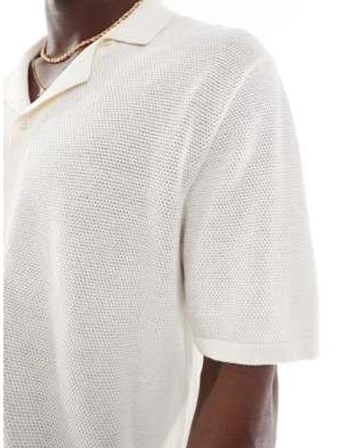 Polo boutonné oversize en maille Jack & Jones pour homme en coloris White