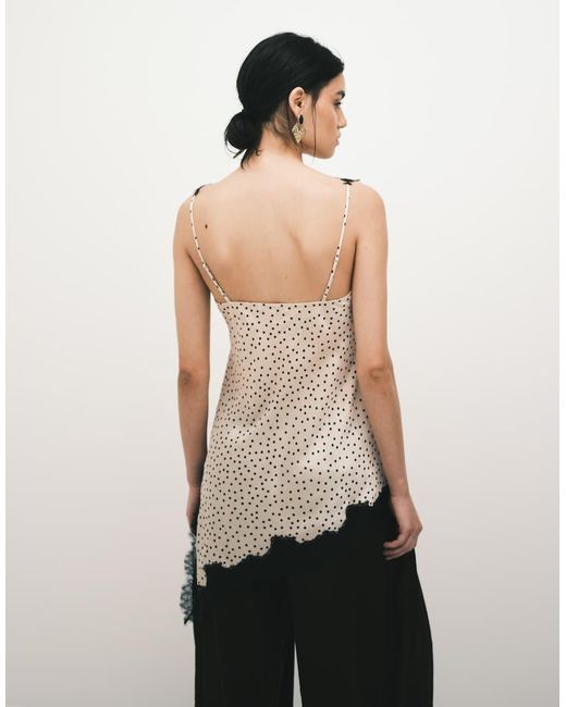 Mango Natural Asymmetric Satin Longline Cami Top With Lace Trim