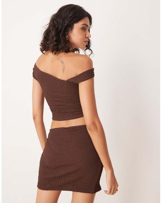 ASOS Brown Co-Ord Texture One Shoulder Top With Trim Detail