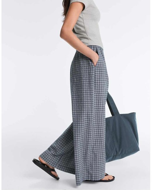 Oysho White Check Cotton Blend Wide-Leg Trousers