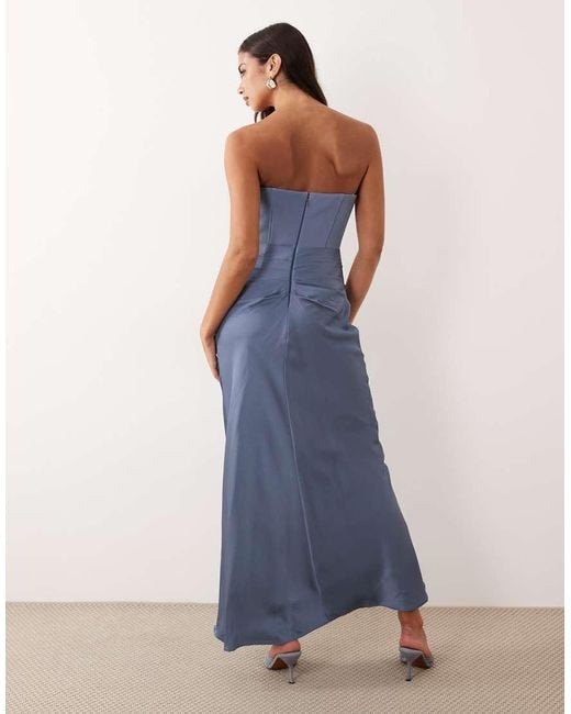 Forever New Blue Corset Drape Strapless Maxi Dress