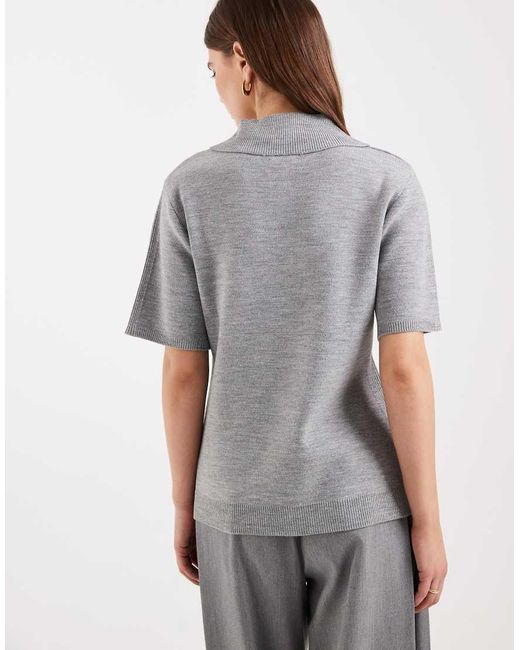 ASOS Gray Knit Cinched Polo Top