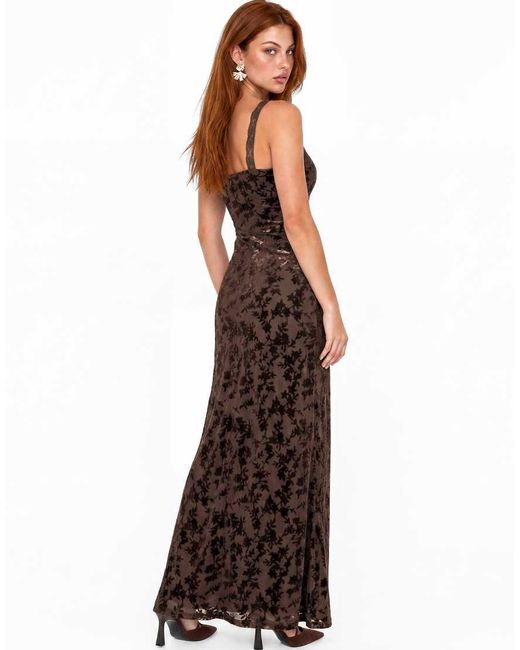 Maya Brown Velvet Devore Strappy Maxi Dress