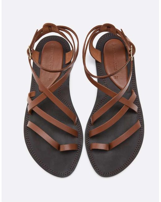 Stradivarius Brown Flat Leather Tie-up Sandals