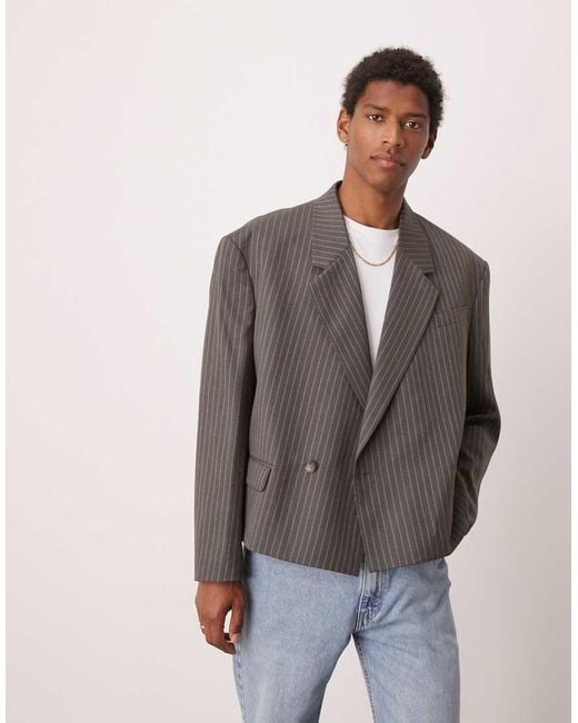 ASOS Gray Double Breasted Extreme Oversized Cropped Blazer for men