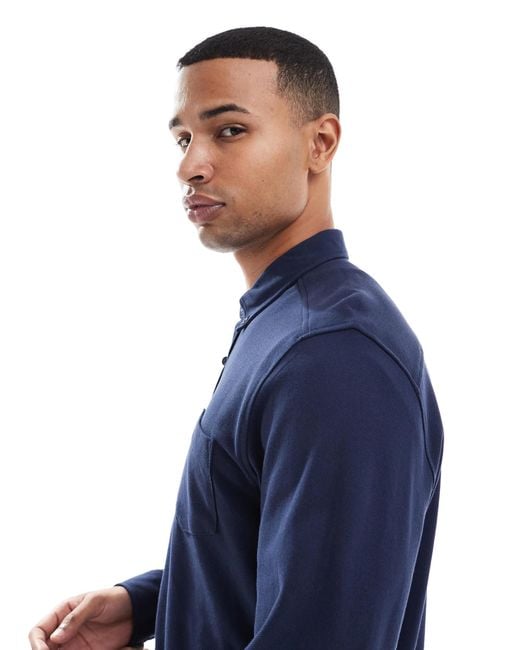 Threadbare Blue Cotton Mix Long Sleeve Pique Shirt for men