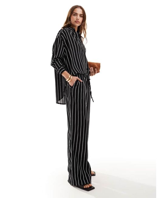 ASOS Black Wide Leg Pull On Trouser With Linen
