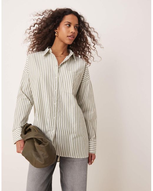 Vila Natural – oversize-hemd im boyfriend-fit mit ölen streifen