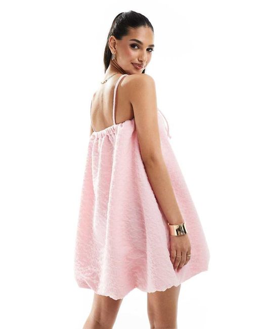 Vestido Corto Rosa Pastel Con Tirantes Anudados Bajo Abombado Y Acabado Texturizado De de ASOS de color Rosa Lyst