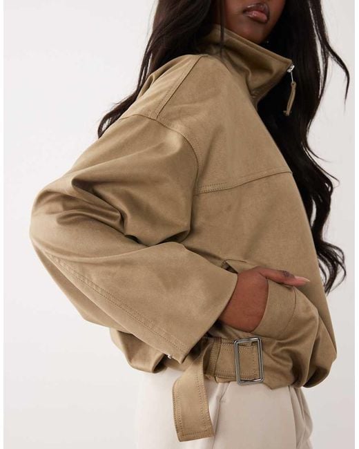 Gina Tricot Natural Faux Suede High Neck Jacket