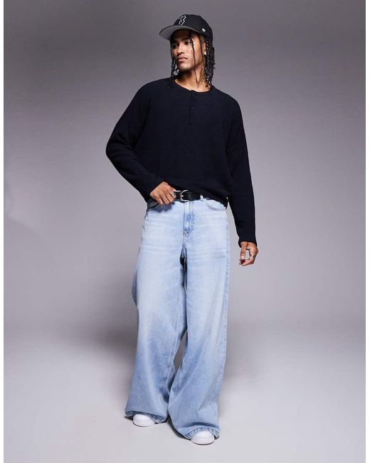 ASOS Blue Super Oversized Cropped Lightweight Jumper for men