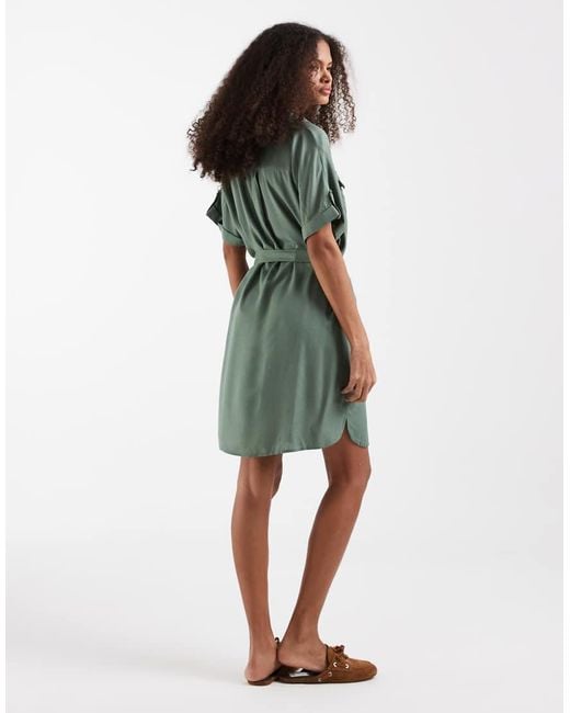 Vero Moda Green Mini Shirt Dress With Pockets