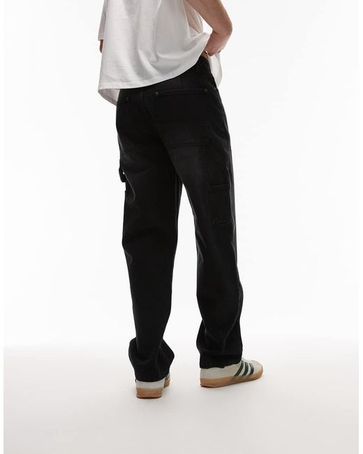 Pantalones Negros De Estilo Carpintero De Sarga De Topman de hombre de color White