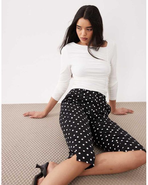 ASOS White Slinky Long Sleeve Asymmetric Slash Neck Top With Ruching Side