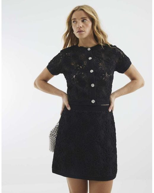 River Island Black Short Sleeve Lace Cardigan