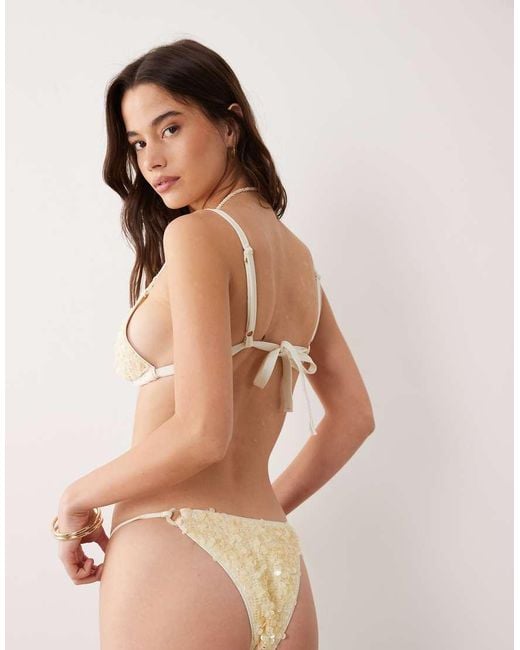ASOS Natural Fuller Bust Jessica Textured Sequin Triangle Bikini Top