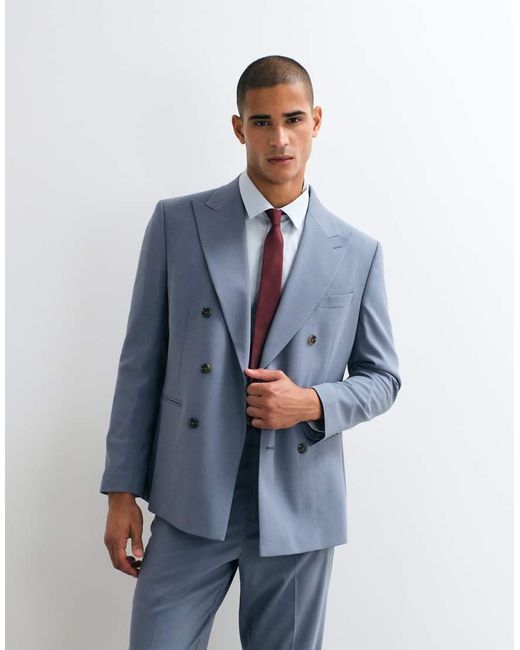 ASOS Blue Regular Double Breasted Suit Blazer for men