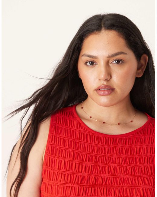ASOS Red Asos Design Curve Necklace With Gold Tone Fine Chain And Semi Precious Heart Stones