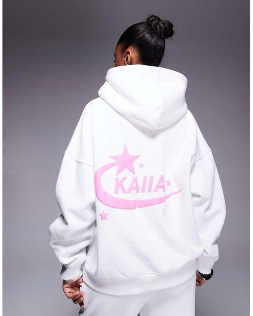 Kaiia White Cotton Rich Star Logo Back Graphic Hoodie