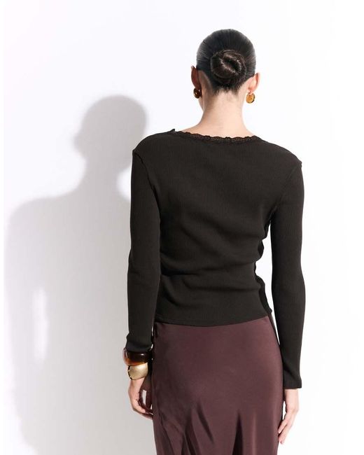 ONLY Black V Neck Long Sleeve Top With Lace Detail