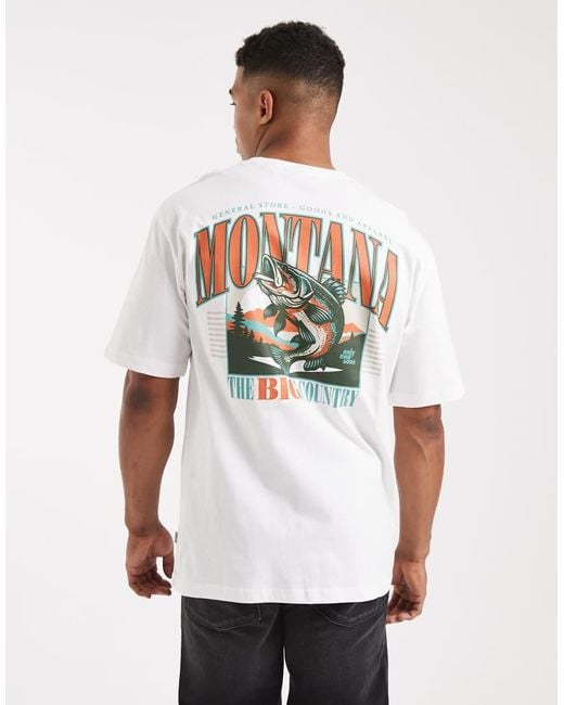 Only & Sons White Oversized Fit T-shirt With Montana Back Print for men