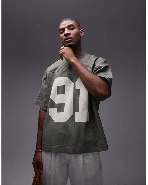 Topman Gray Oversized Fit Plisse T-shirt With Print for men