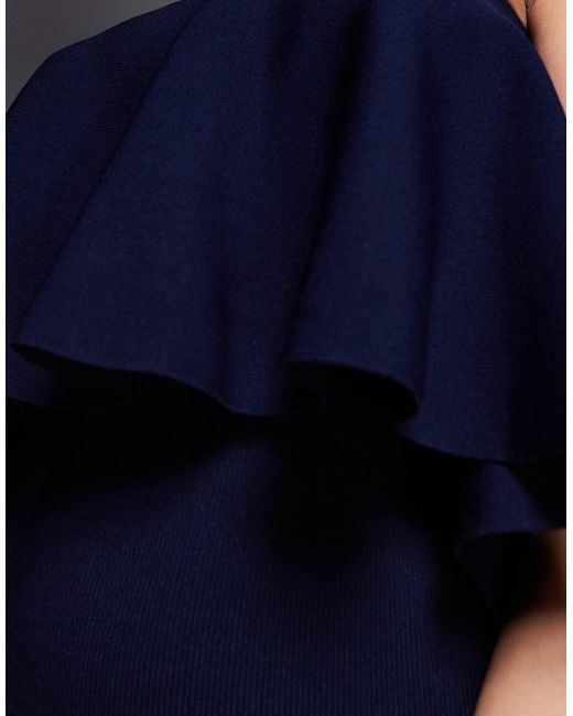 ASOS Blue Knitted Structured Bandeau Frill Midaxi Dress