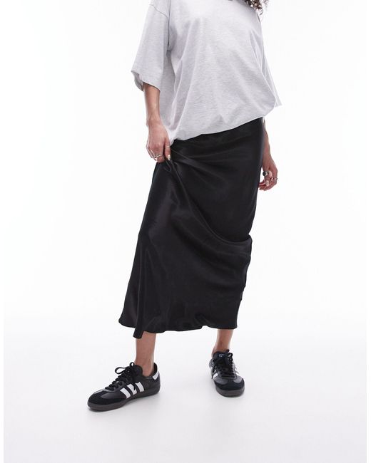 TOPSHOP Black Satin Maxi Skirt
