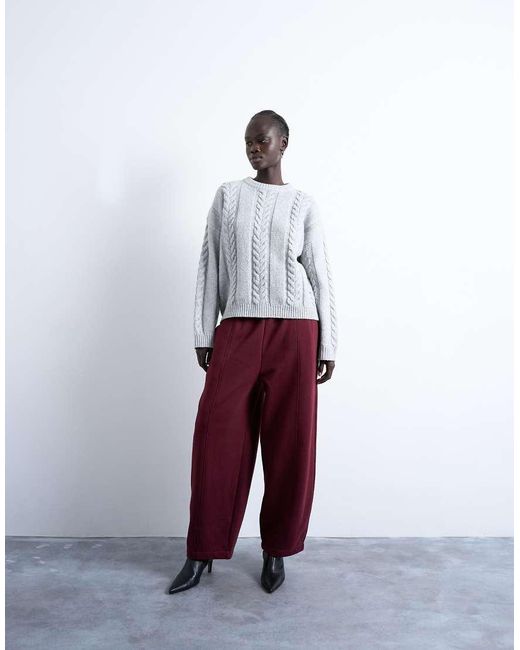 TOPSHOP White Knitted Oversized Cable And Wide Rib Jumper