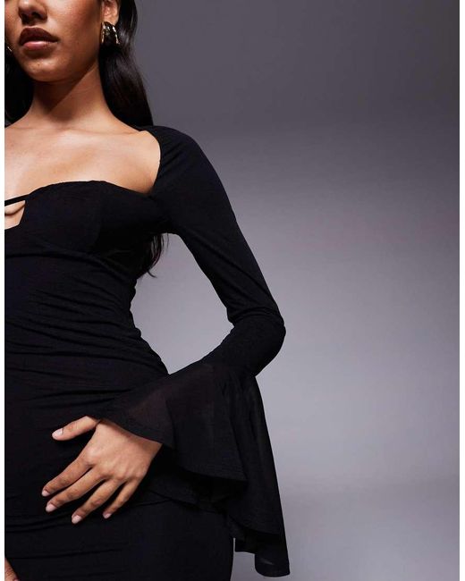 ASOS Blue Cupped Maxi Dress With Asymmetric Sleeve Seam Detail